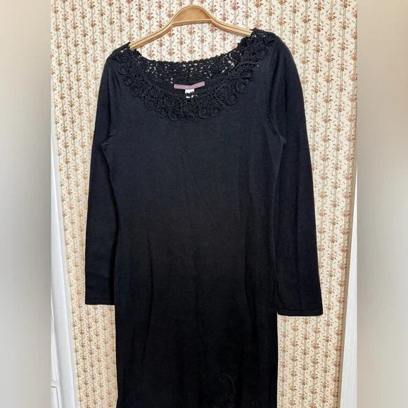 Peruvian Connection Pima Cotton Crochet Black Maxi Dress | Small - Picture 3 of 6